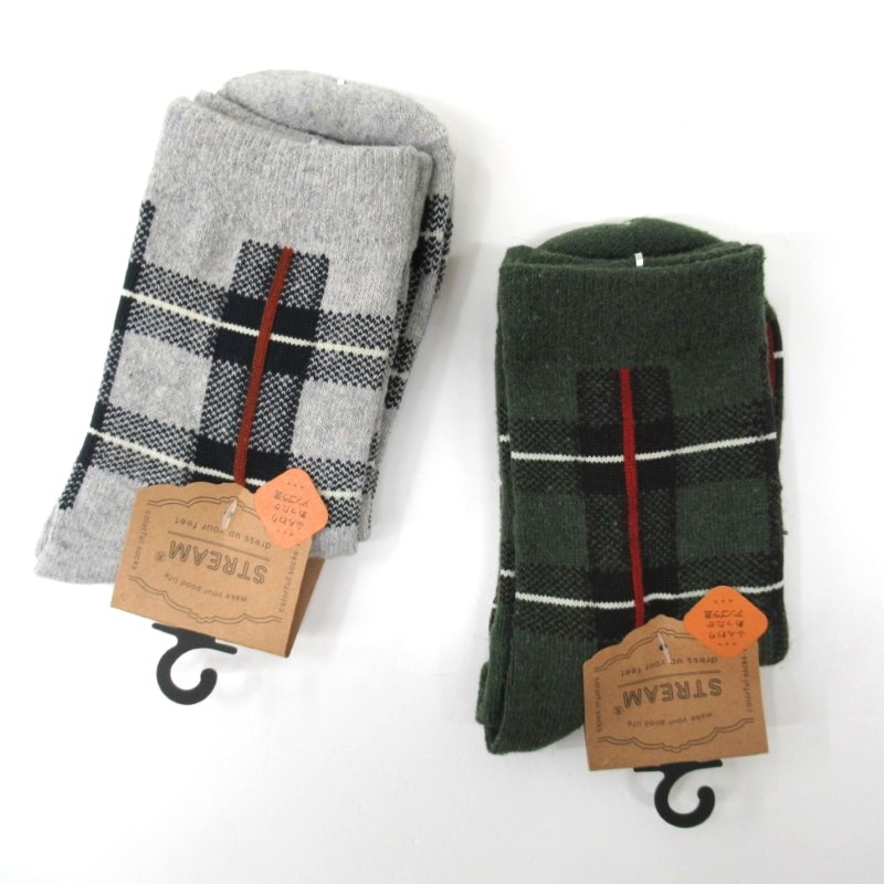 STREAM あったかアンゴラ混 チェック柄クルーソックス